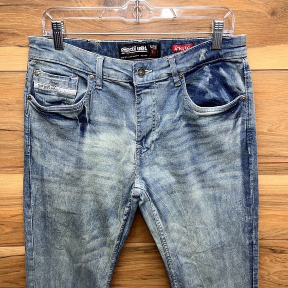 Ecko Unltd Jeans Mens 30 Blue Denim Cotton Stretch Mid Rise Straight Leg Zip Fly - Picture 2 of 15